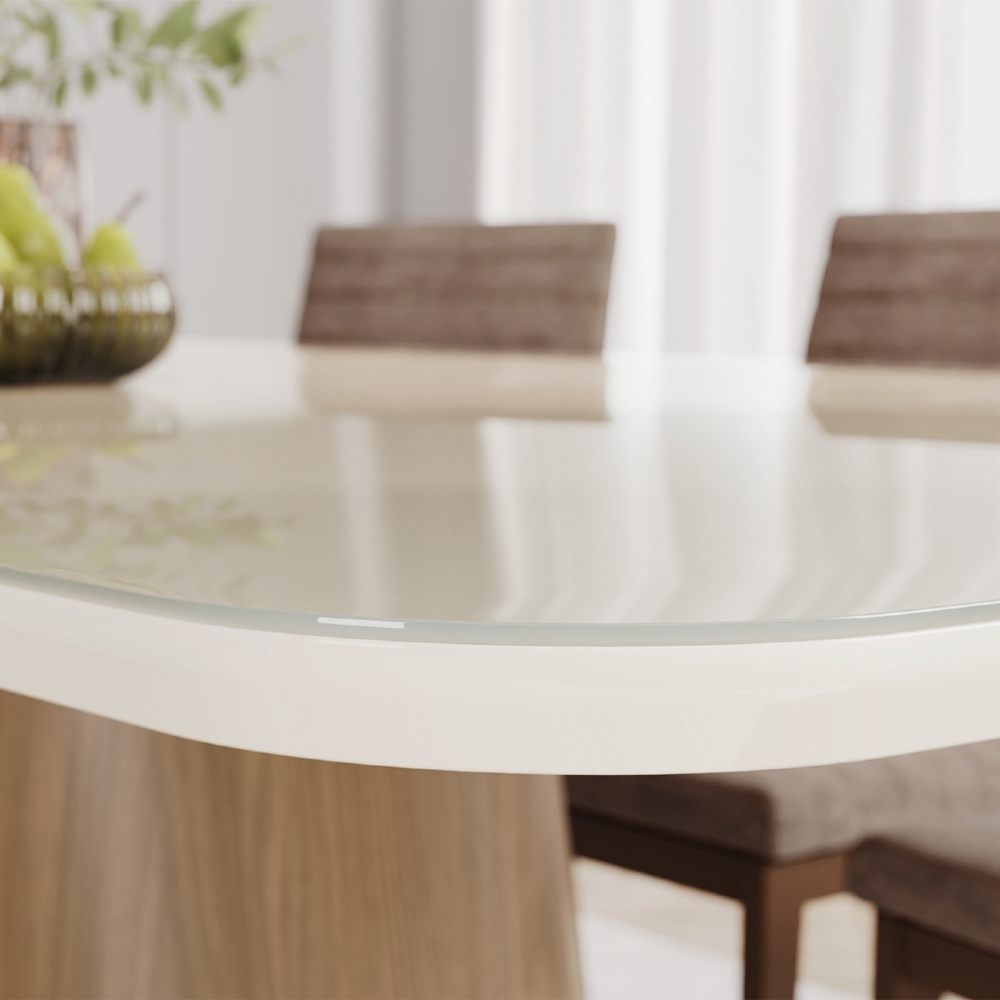 Mesa de Jantar 8 Lugares 200cm Com Vidro Valt Nature/Off H02 - Mpozenato