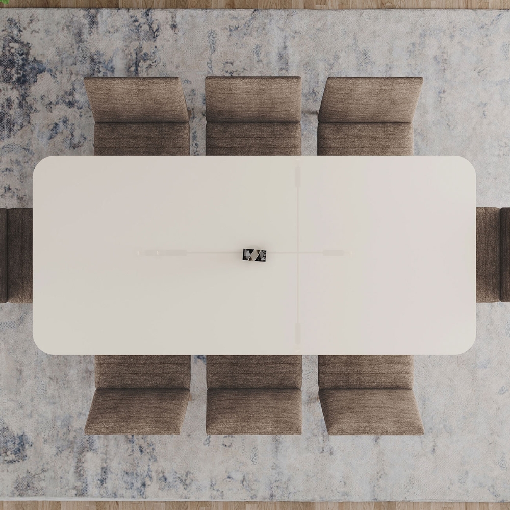 Mesa de Jantar 8 Lugares 200cm Com Vidro Clarice Nature/Off H02 - Mpozenato