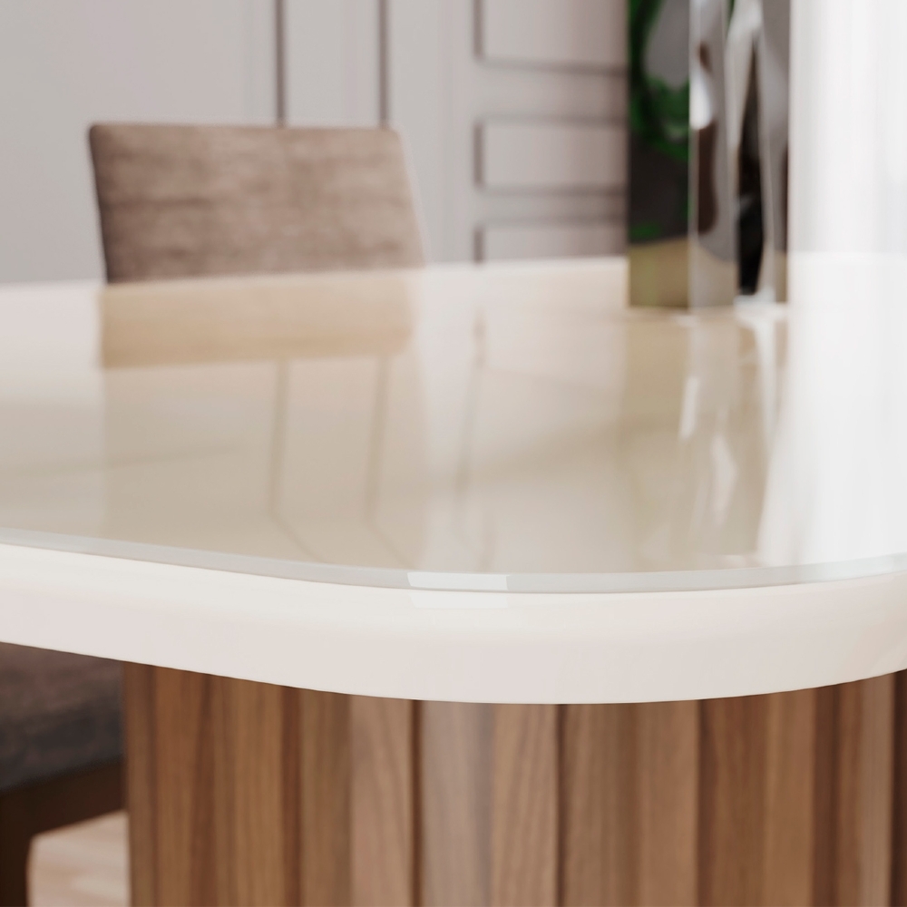 Mesa de Jantar 8 Lugares 200cm Com Vidro Clarice Nature/Off H02 - Mpozenato