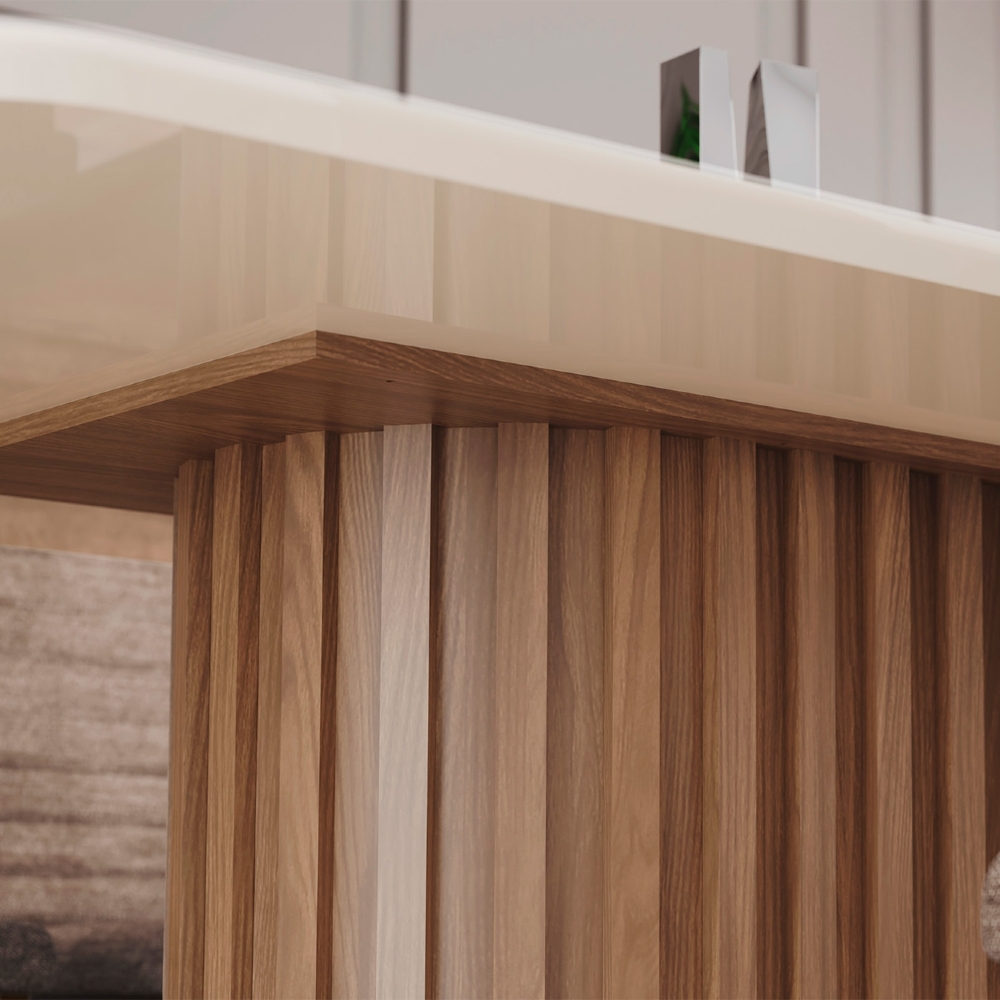 Mesa de Jantar 8 Lugares 200cm Com Vidro Clarice Nature/Off H02 - Mpozenato