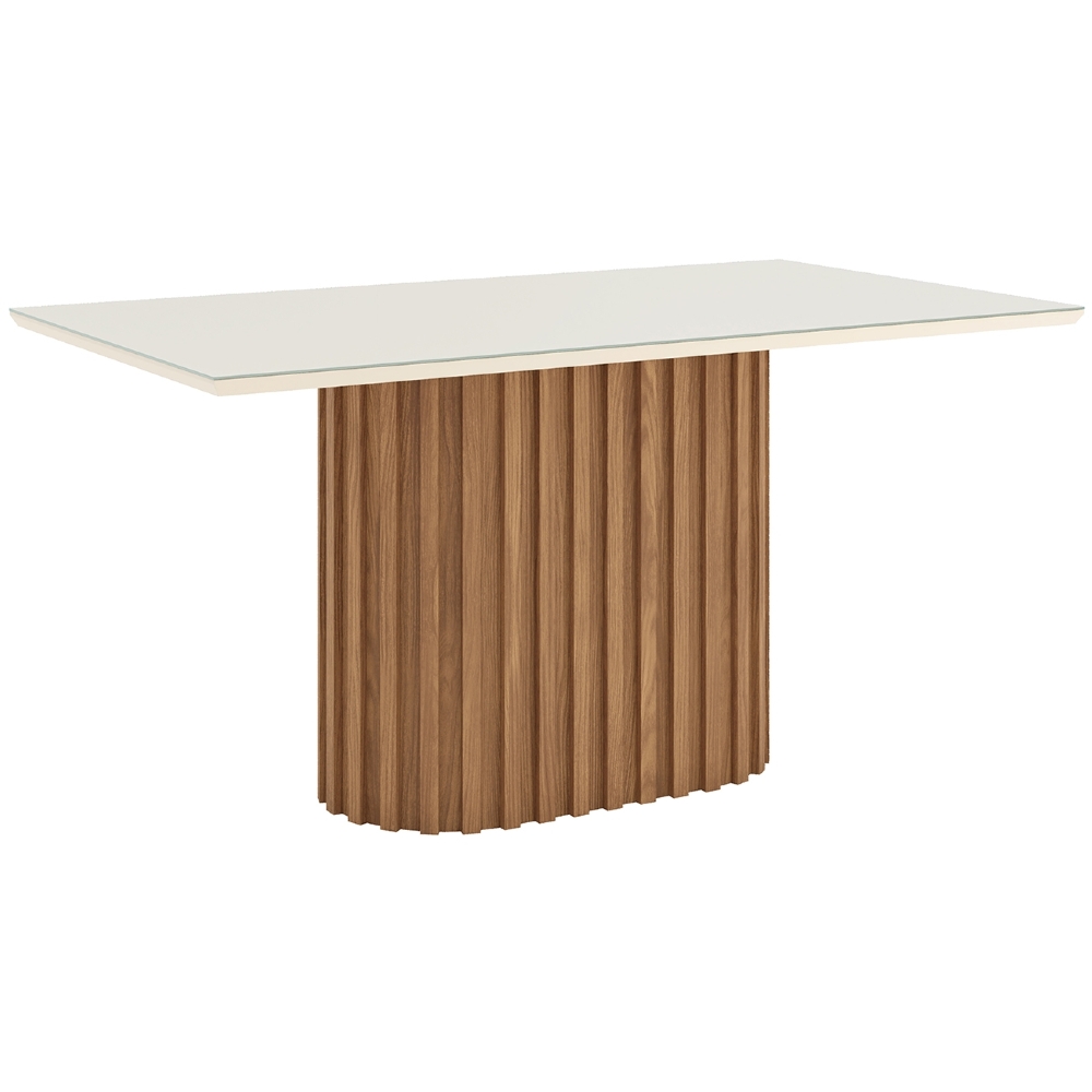 Mesa de Jantar 6 Lugares 160cm Vidro Canto Reto Clarice Nature/Off H02 - Mpozenato