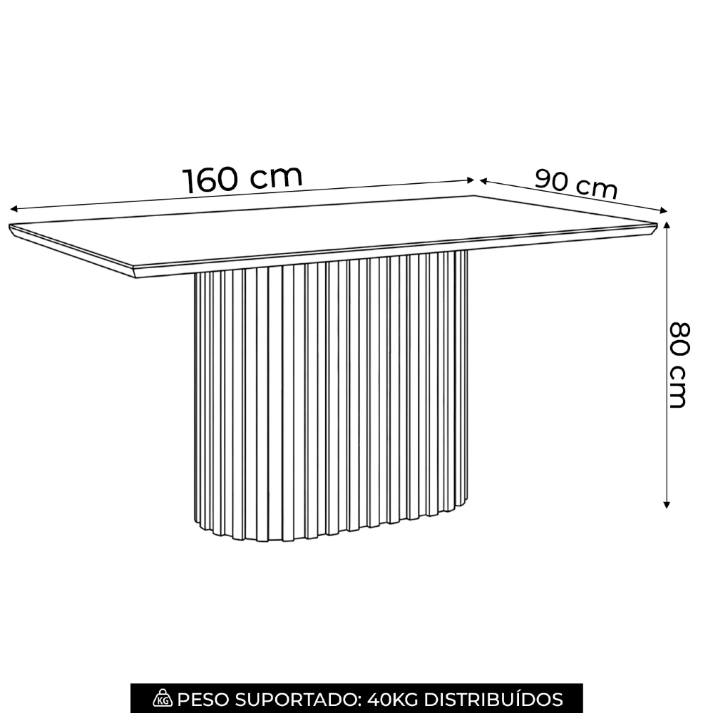 Mesa de Jantar 6 Lugares 160cm Vidro Canto Reto Clarice Nature/Off H02 - Mpozenato