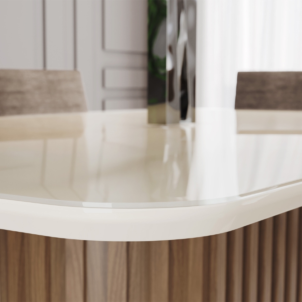 Mesa de Jantar 6 Lugares 160cm Com Vidro Clarice Nature/Off H02 - Mpozenato