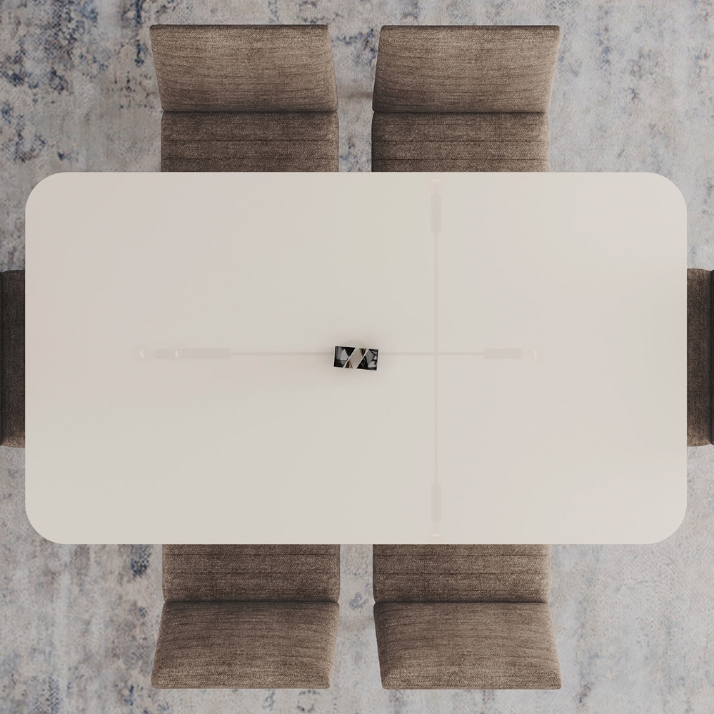 Mesa de Jantar 6 Lugares 160cm Com Vidro Clarice Nature/Off H02 - Mpozenato