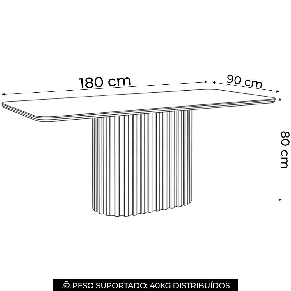 Mesa de Jantar 6 Lugares 180cm Com Vidro Clarice Nature/Off H02 - Mpozenato