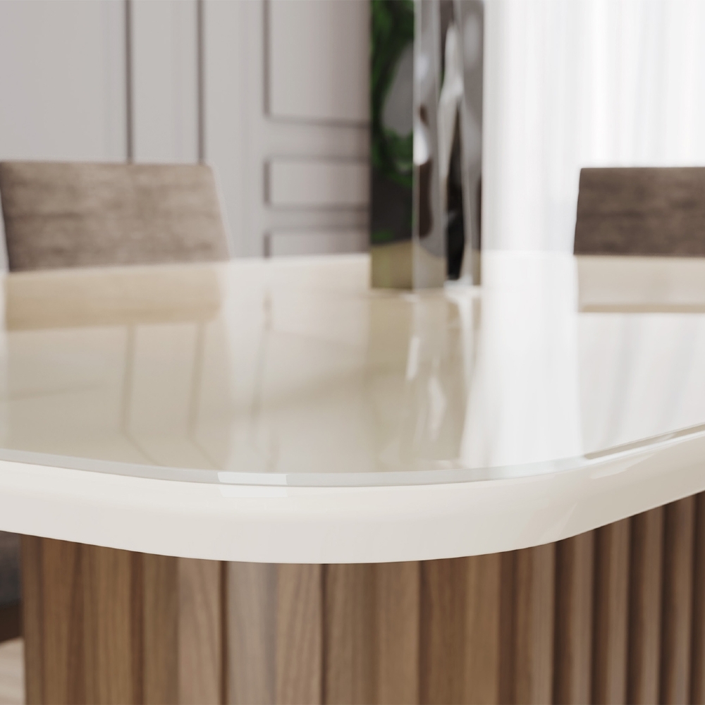 Mesa de Jantar 6 Lugares 180cm Com Vidro Clarice Nature/Off H02 - Mpozenato