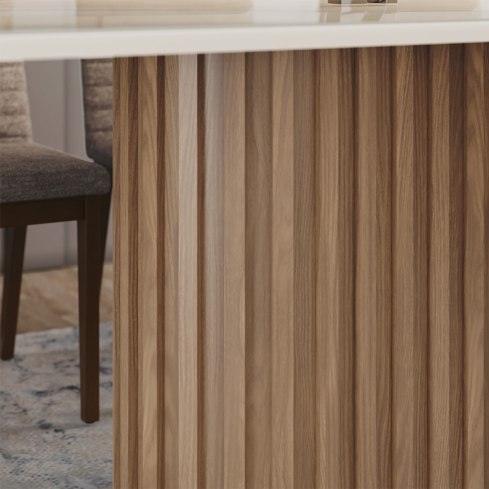 Mesa de Jantar 6 Lugares 180cm Com Vidro Clarice Nature/Off H02 - Mpozenato