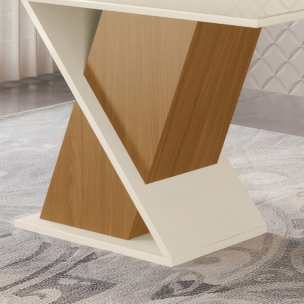 Mesa de Jantar 6 Lugares 160cm Vidro Canto Reto Valena Nature/Off H02 - Mpozenato