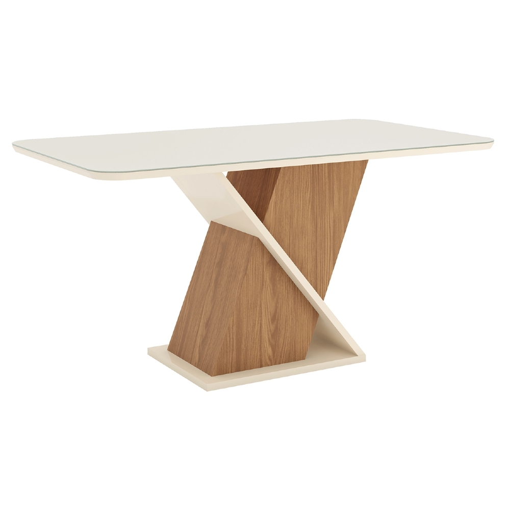 Mesa de Jantar 6 Lugares 160cm Com Vidro Valena Nature/Off H02 - Mpozenato