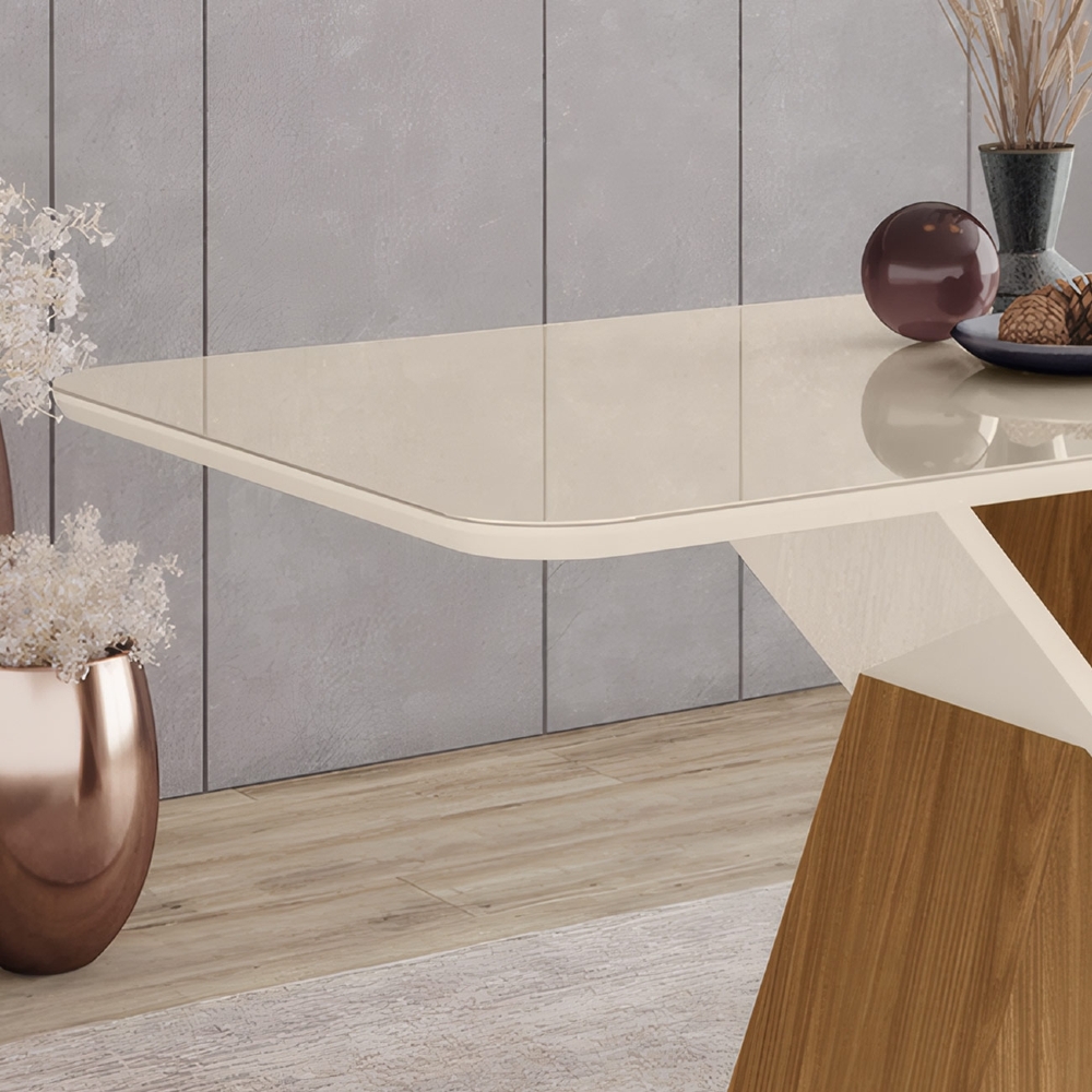 Mesa de Jantar 6 Lugares 160cm Com Vidro Valena Nature/Off H02 - Mpozenato