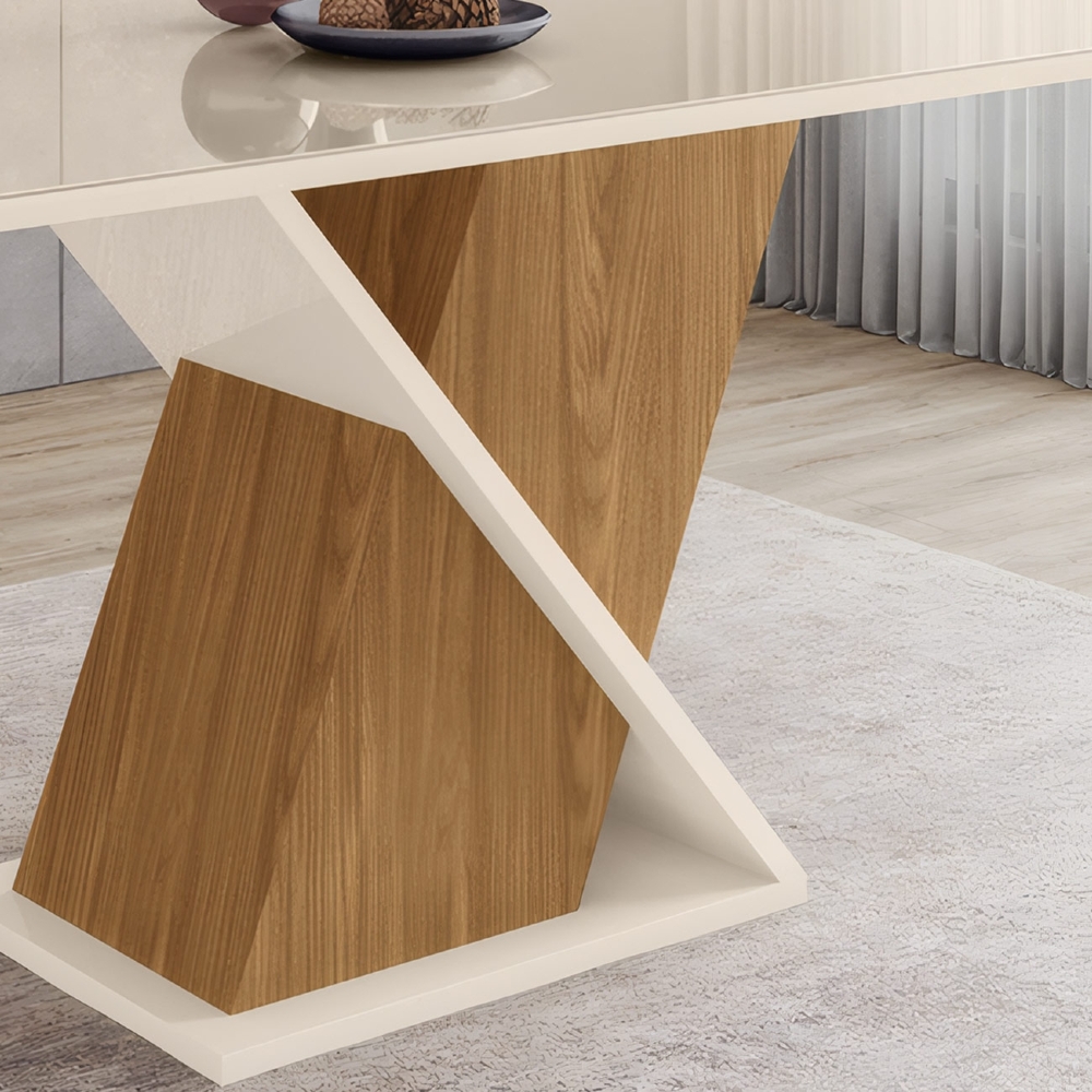 Mesa de Jantar 6 Lugares 160cm Com Vidro Valena Nature/Off H02 - Mpozenato