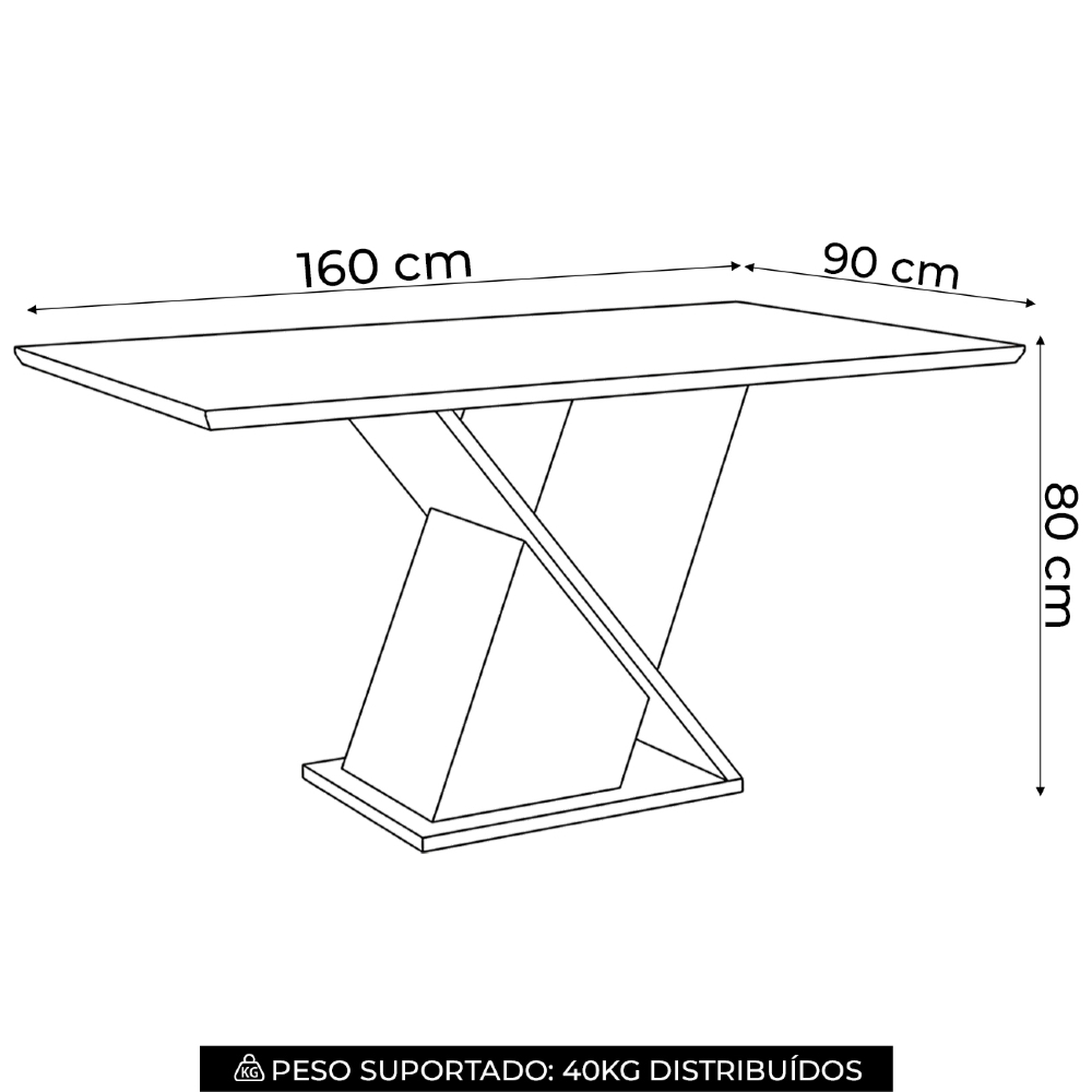 Mesa de Jantar 6 Lugares 160cm Valena Nature/Off H02 - Mpozenato