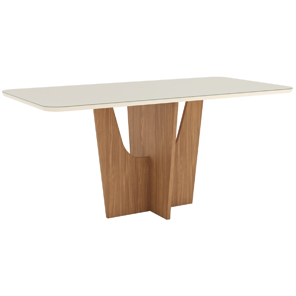 Mesa de Jantar 6 Lugares 180cm Com Vidro Liven Nature/Off H02 - Mpozenato