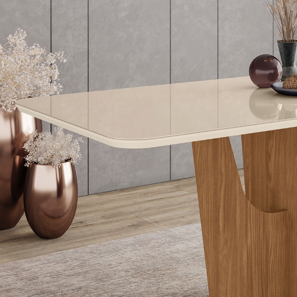 Mesa de Jantar 6 Lugares 180cm Com Vidro Liven Nature/Off H02 - Mpozenato