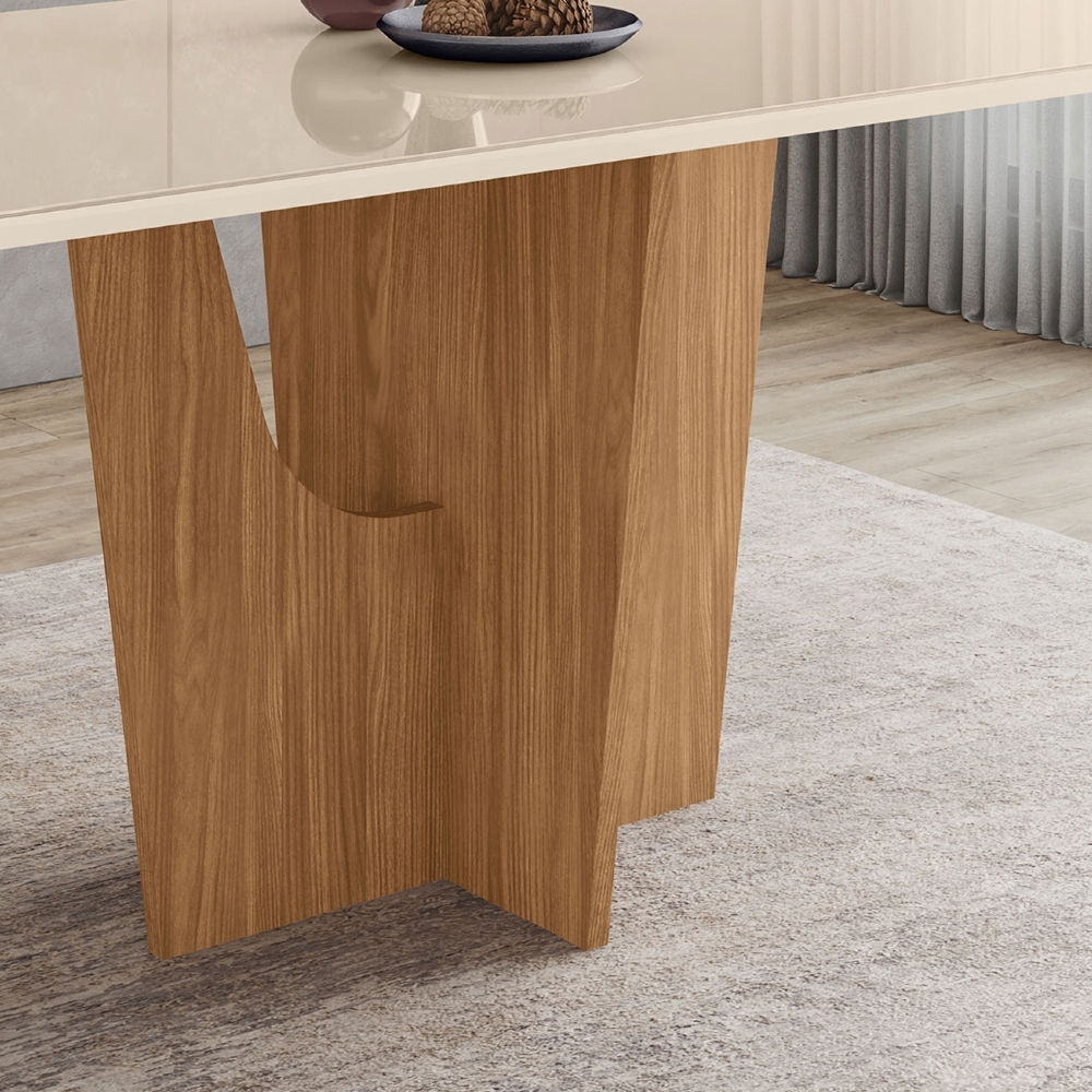 Mesa de Jantar 6 Lugares 180cm Com Vidro Liven Nature/Off H02 - Mpozenato