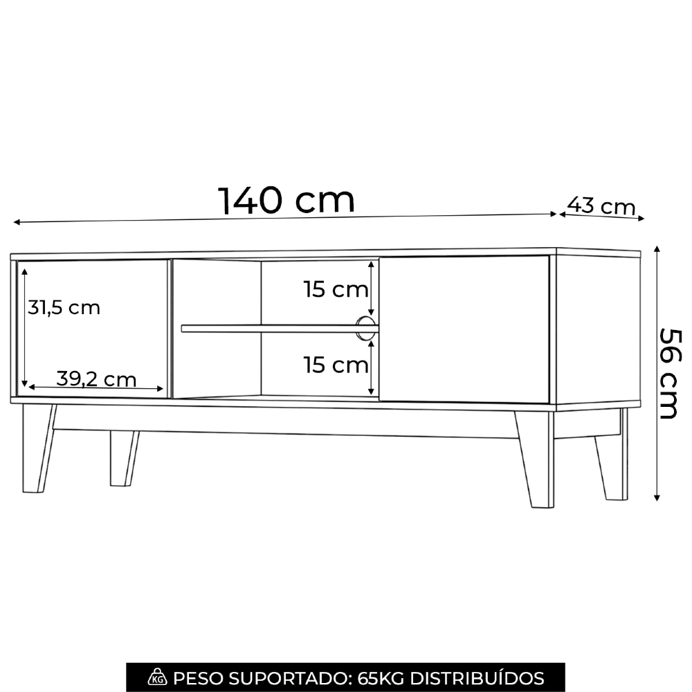Rack TV 55 Pol 140cm 2 Portas Cael Off/Cinamomo H02 - Mpozenato