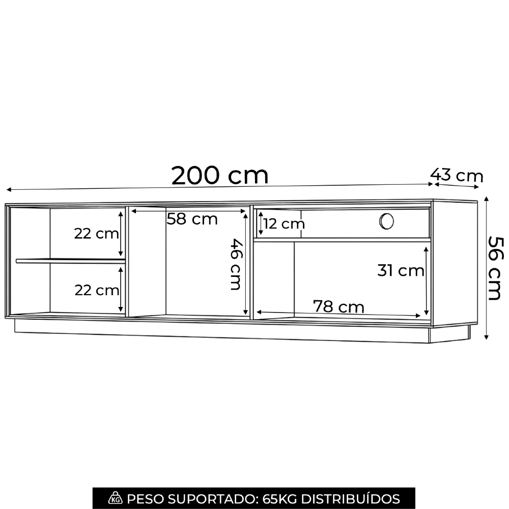 Rack TV 86 Pol 200cm 3 Portas Elvar Off/Cinamomo H02 - Mpozenato