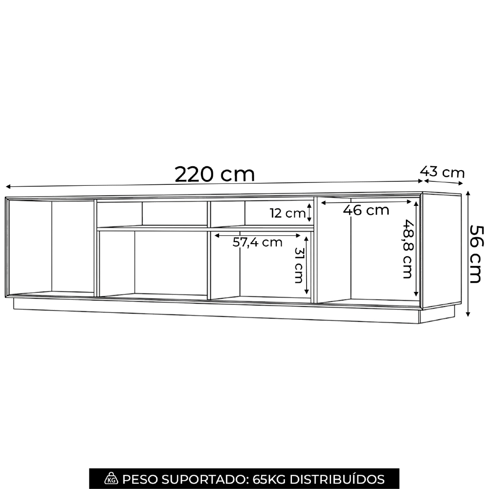 Rack TV 89 Pol 220cm 3 Portas Celen Off/Cinamomo H02 - Mpozenato