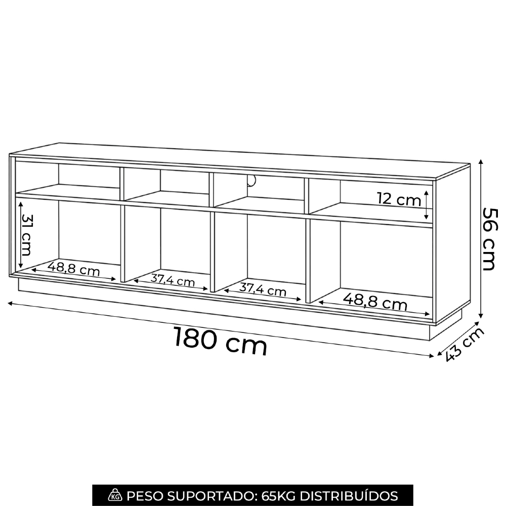 Rack TV 80 Pol 180cm 3 Portas Lenox Off/Cinamomo H02 - Mpozenato