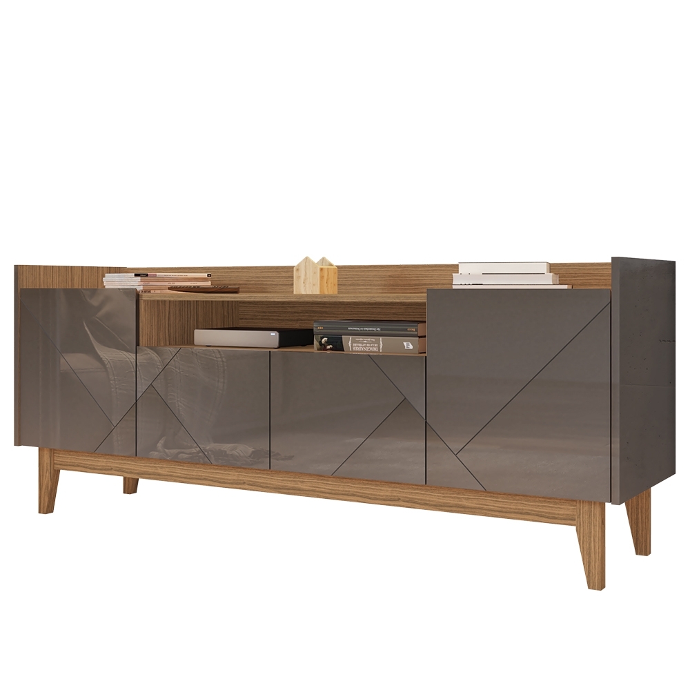 Rack Bancada TV 60 Pol 158cm Pé Madeira Margot Cinza/Cedro C14 - Mpozenato