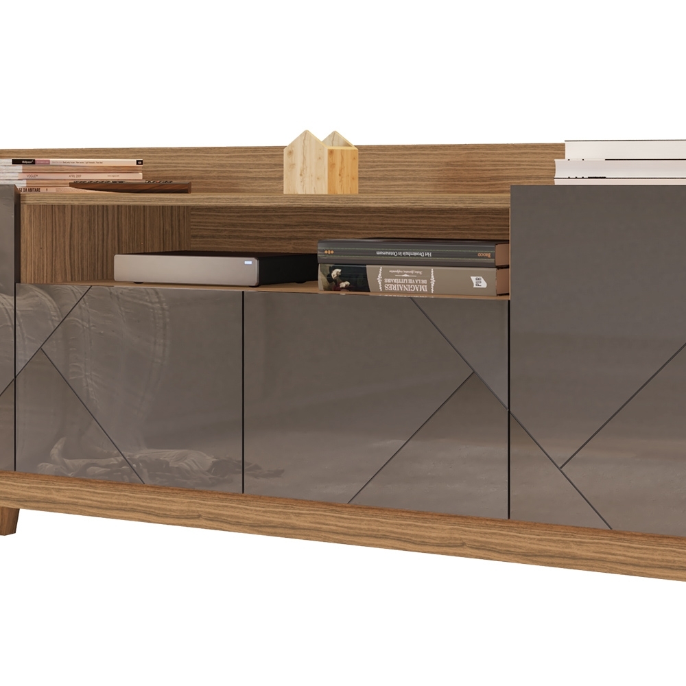 Rack Bancada TV 60 Pol 158cm Pé Madeira Margot Cinza/Cedro C14 - Mpozenato