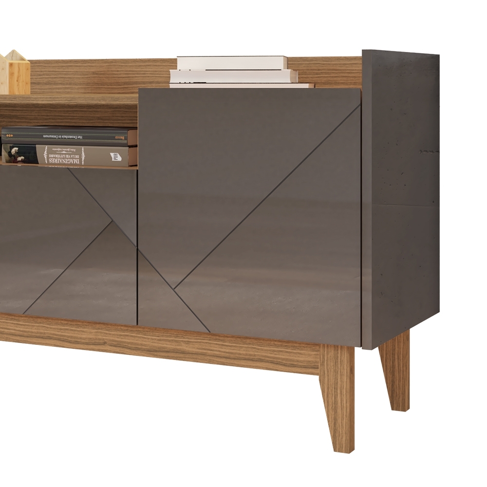 Rack Bancada TV 60 Pol 158cm Pé Madeira Margot Cinza/Cedro C14 - Mpozenato