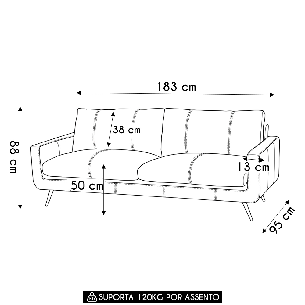 Sofá 2 Lugares Para Sala Living 183cm Merli L08 Couro Camel  - Mpozenato