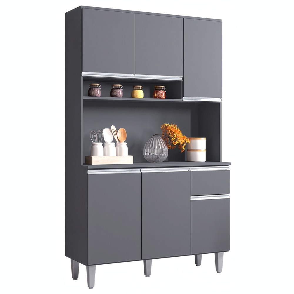 Kit Cozinha Compacta 105cm Com 6 Portas 1 Gaveta Márcia Cinza - AJL Móveis