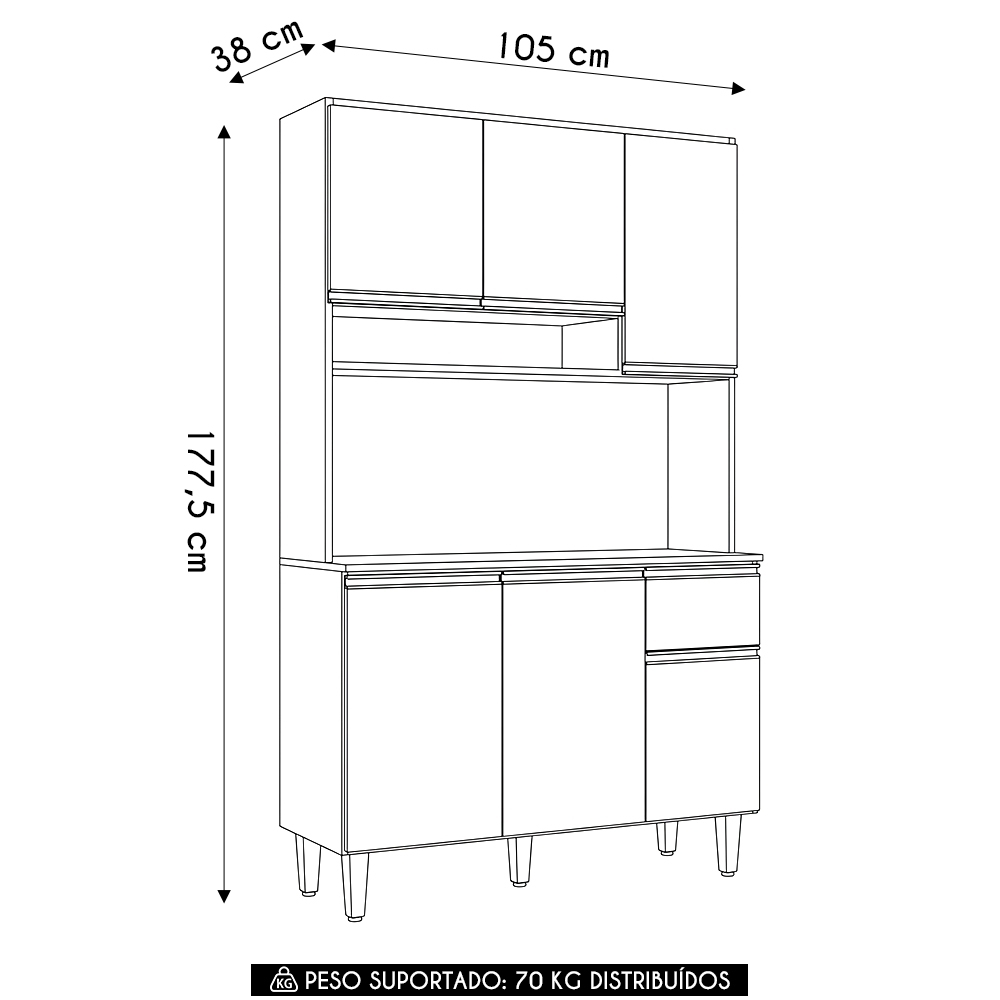 Kit Cozinha Compacta 105cm Com 6 Portas 1 Gaveta Márcia Cinza - AJL Móveis