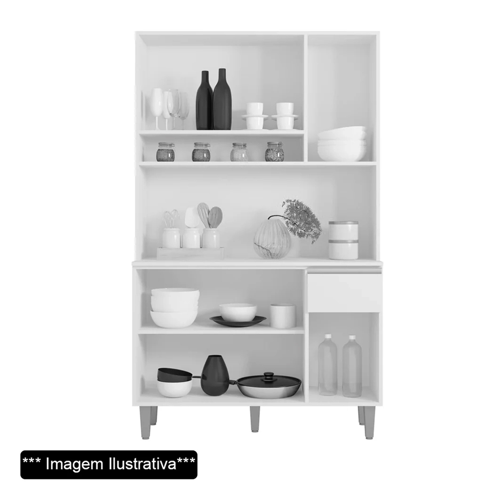Kit Cozinha Compacta 105cm Com 6 Portas 1 Gaveta Márcia Cinza - AJL Móveis