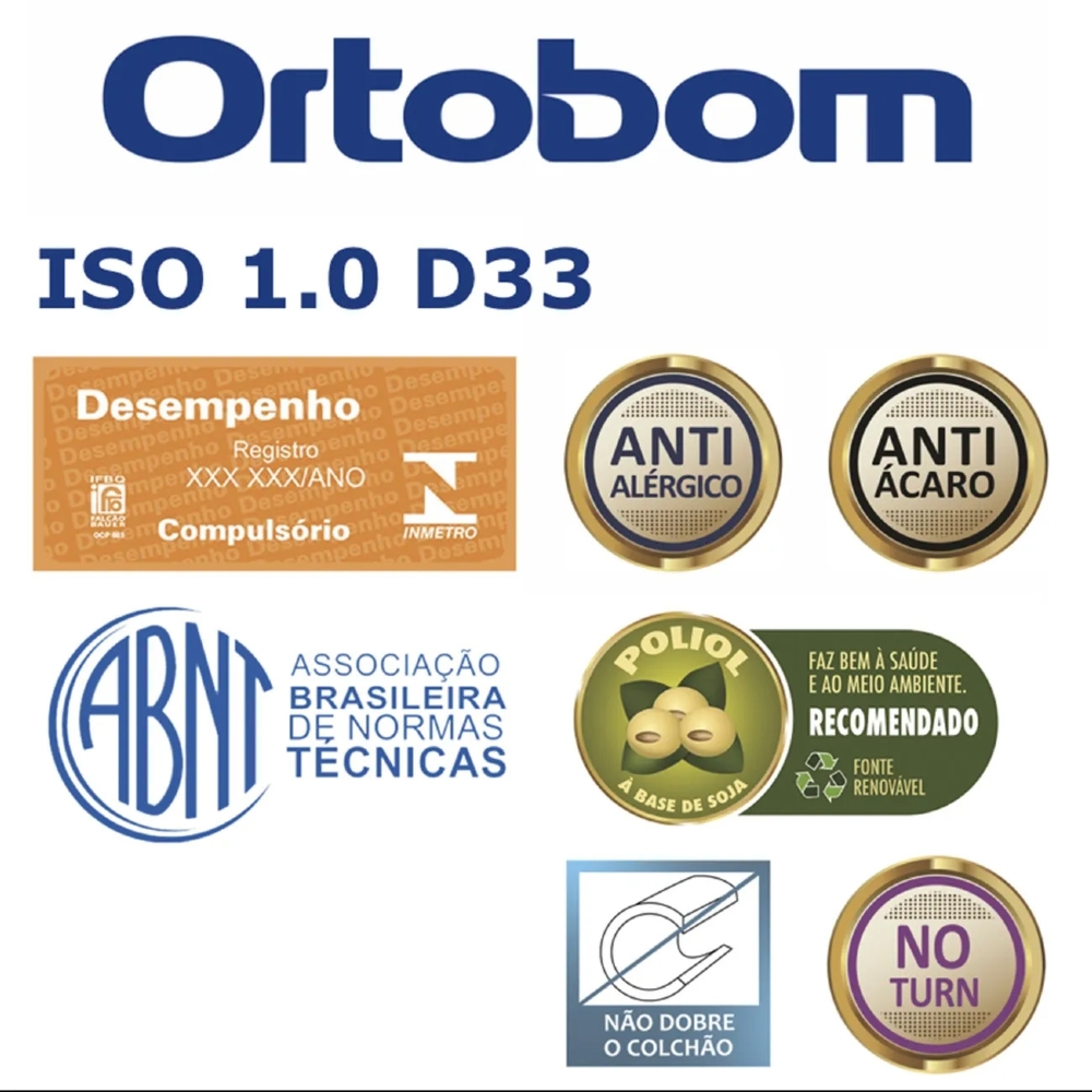 Colchão Casal Iso 1.0.0 Ortopillow Espuma D33 138x188x18cm   - Ortobom