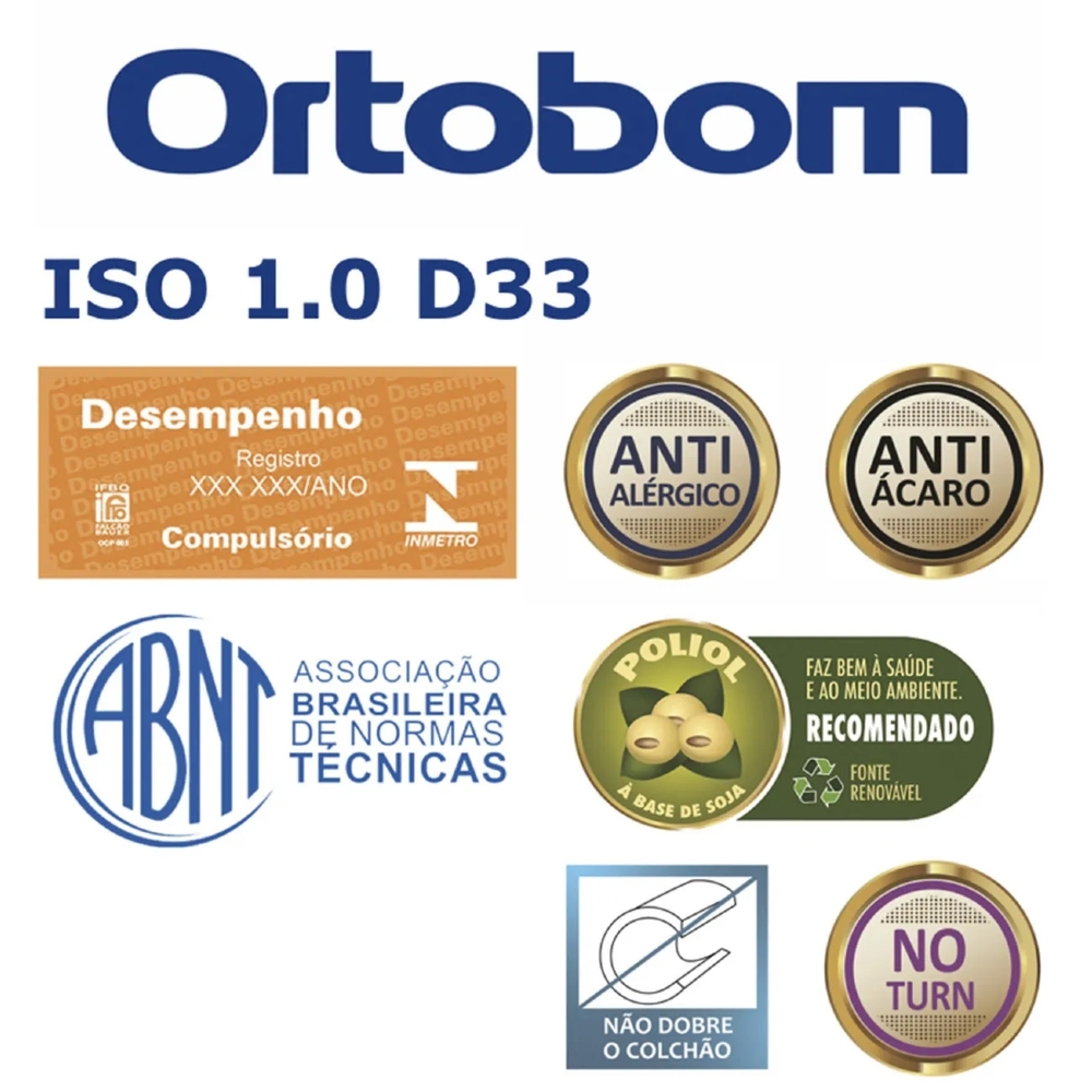 Colchão Solteiro Iso 1.0.0 Ortopillow Espuma D33 78x188x18cm - Ortobom