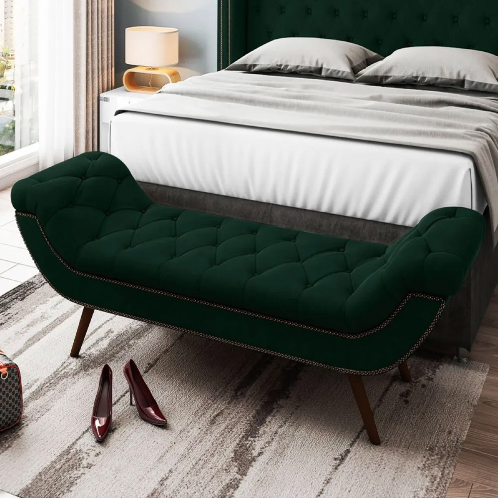Cabeceira Cama Box Casal King 195cm Provença com Calçadeira Vêneto Z37 Veludo Verde Musgo - Mpozenato