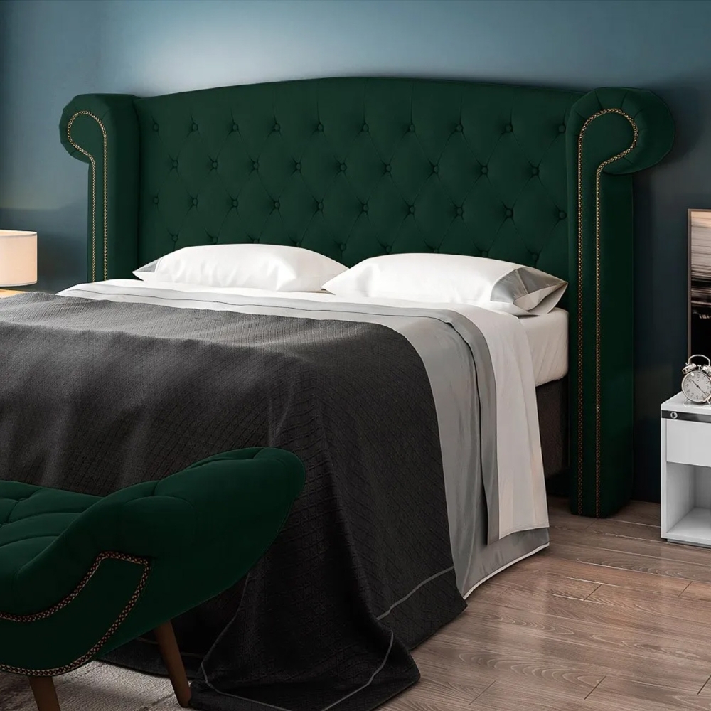 Cabeceira Cama Box Casal Queen 160cm Provença com Calçadeira Vêneto Z37 Veludo Verde Musgo - Mpozenato