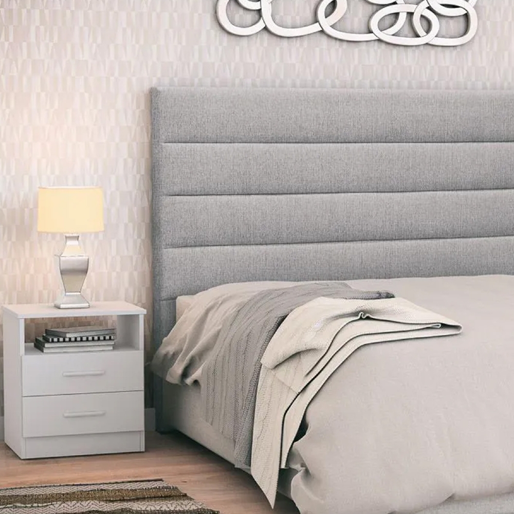 Cabeceira Cama Box Casal Queen 160cm Greta Linho Cinza e 2 Mesas de Cabeceira Flex Branco - Mpozenato