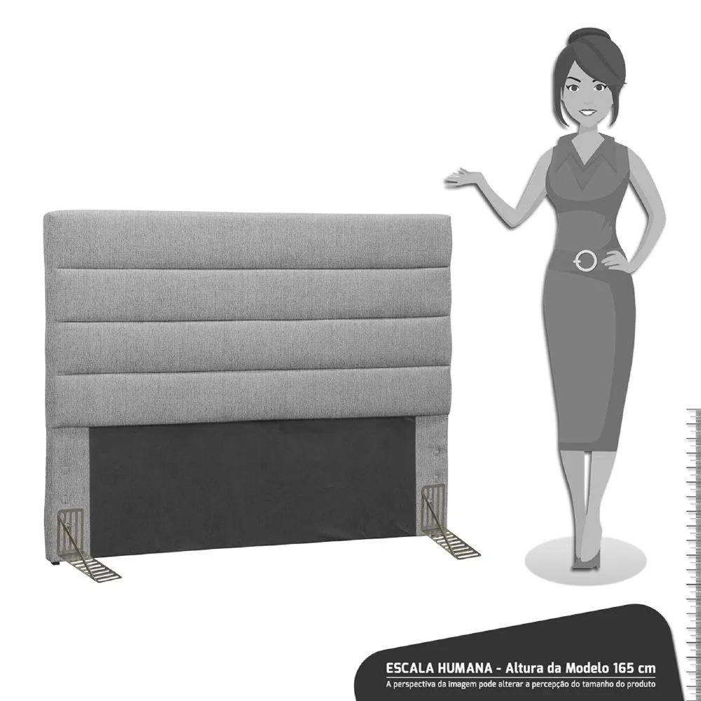 Cabeceira Cama Box Casal Queen 160cm Greta Linho Cinza e 2 Mesas de Cabeceira Flex Branco - Mpozenato