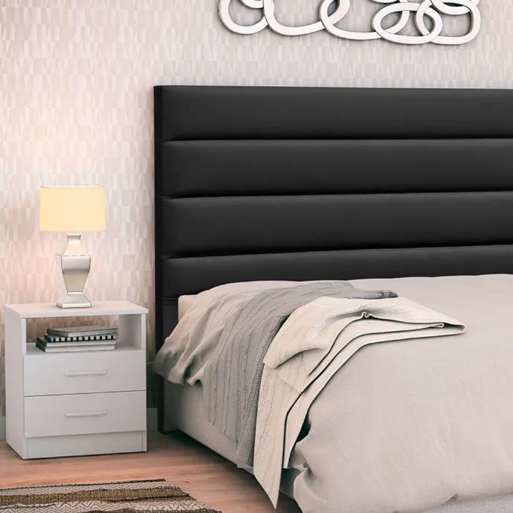 Cabeceira Cama Box Casal King 195cm Greta Corano Preto e 2 Mesas de Cabeceira Flex Branco - Mpozenato