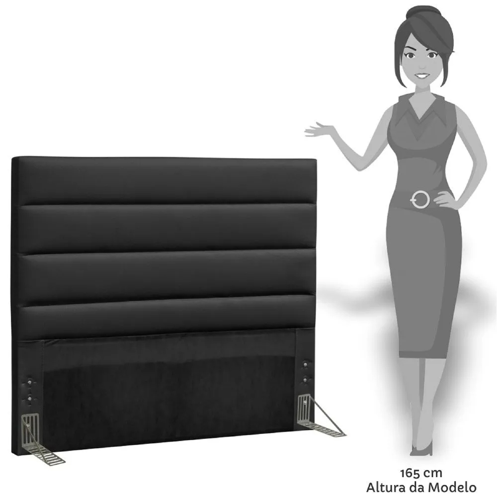 Cabeceira Cama Box Casal King 195cm Greta Corano Preto e 2 Mesas de Cabeceira Flex Branco - Mpozenato