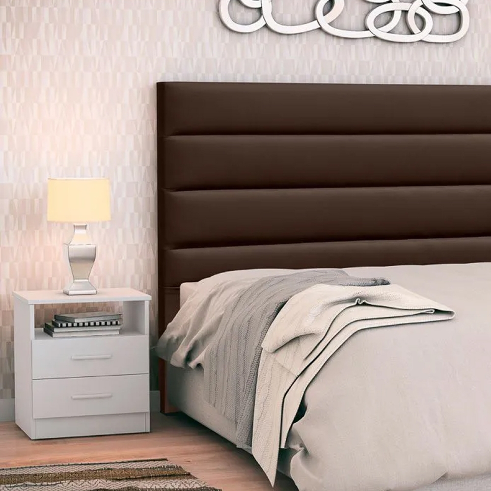 Cabeceira Cama Box Casal Queen 160cm Greta Corano Marrom e 2 Mesas de Cabeceira Flex Branco - Mpozenato