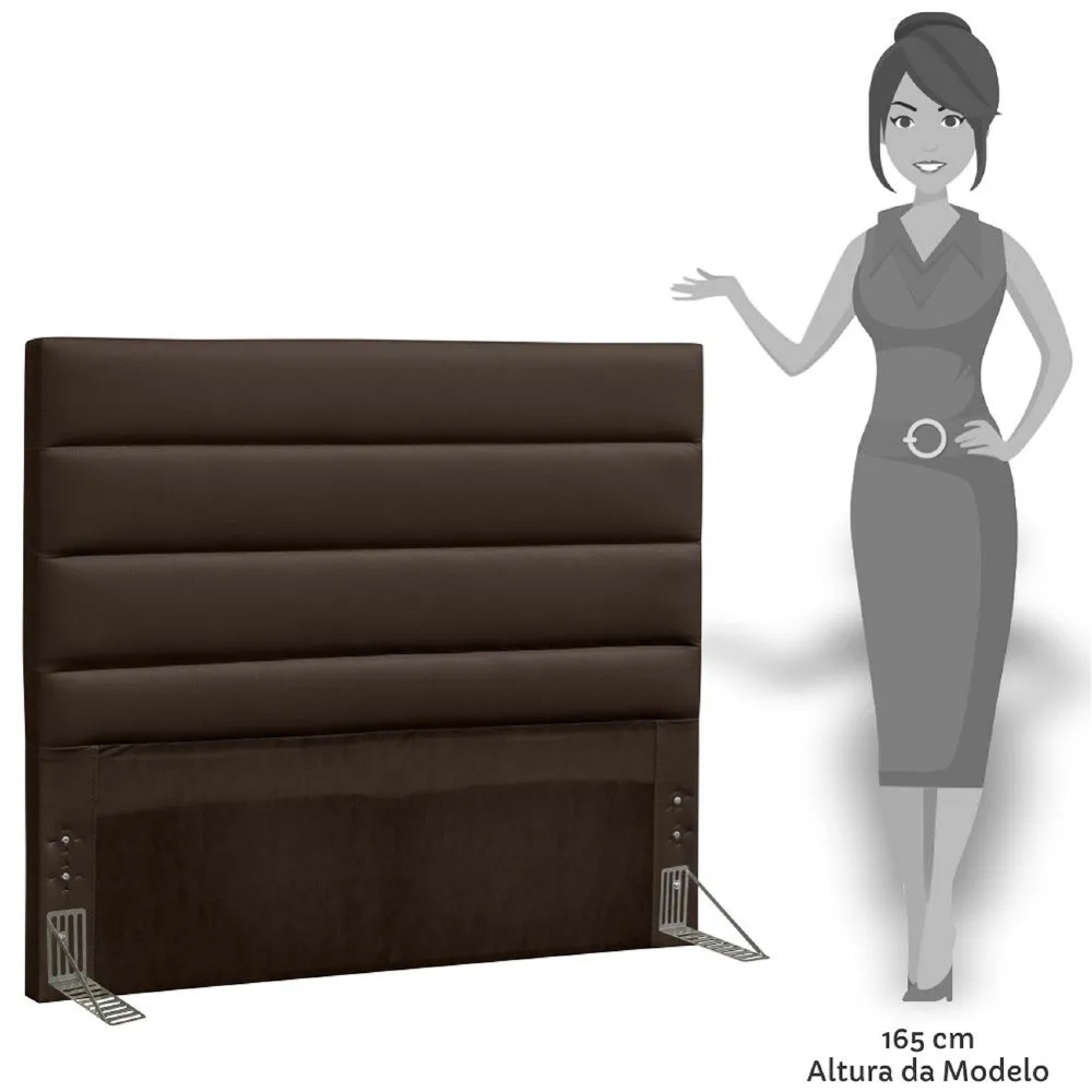 Cabeceira Cama Box Casal Queen 160cm Greta Corano Marrom e 2 Mesas de Cabeceira Flex Branco - Mpozenato
