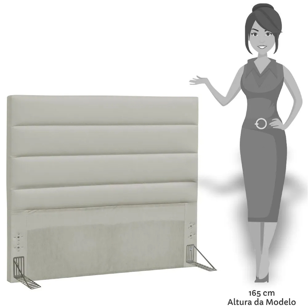 Cabeceira Cama Box Casal Queen 160cm Greta Corano Bege e 2 Mesas de Cabeceira Flex Branco - Mpozenato