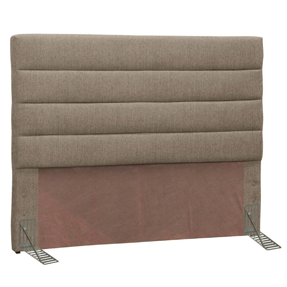 Cabeceira Cama Box Casal Queen 160cm Greta Linho Areia e 2 Mesas de Cabeceira Flex Branco - Mpozenato