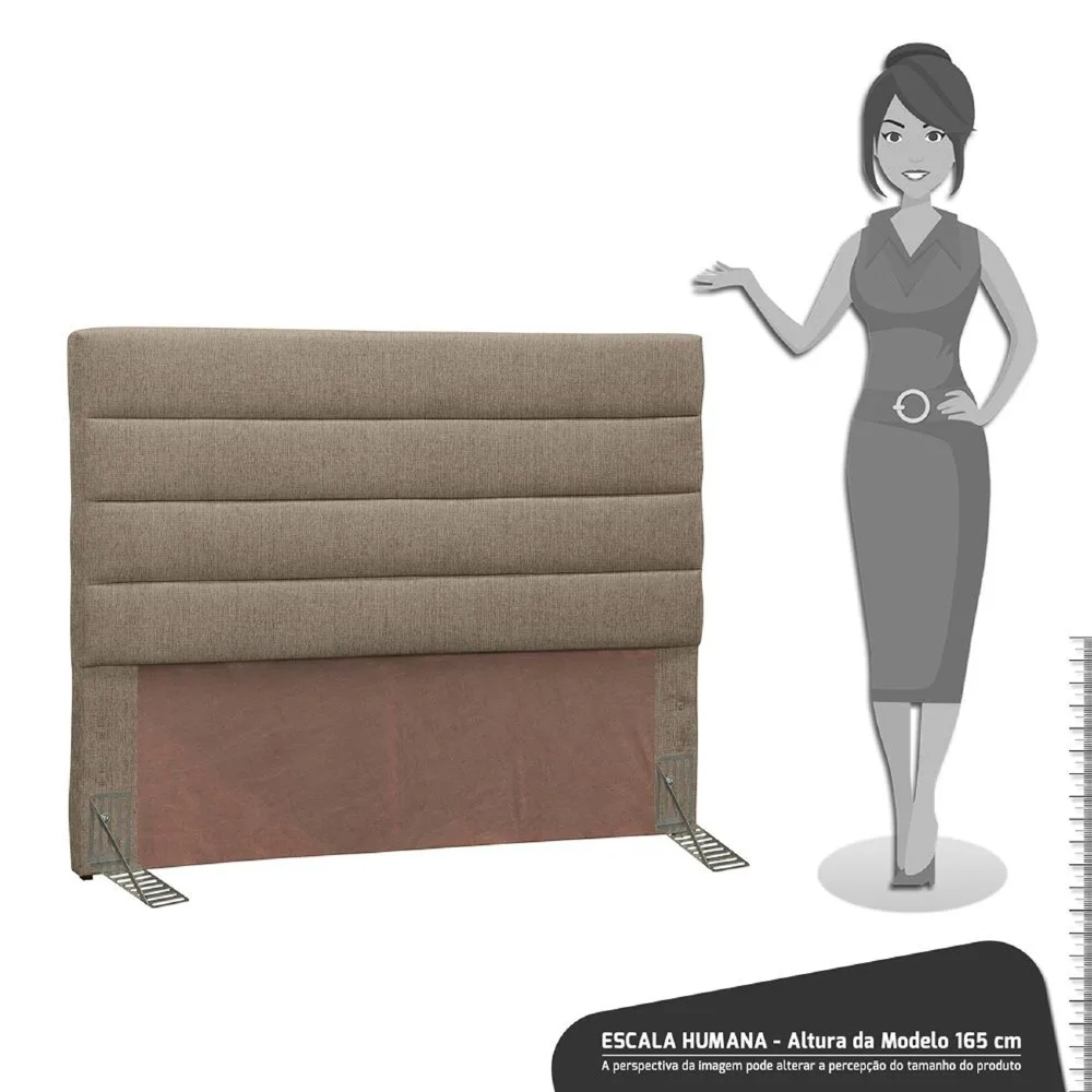 Cabeceira Cama Box Casal Queen 160cm Greta Linho Areia e 2 Mesas de Cabeceira Flex Branco - Mpozenato