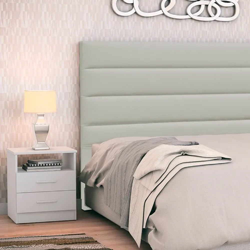 Cabeceira Cama Box Casal King 195cm Greta Corano Bege e 2 Mesas de Cabeceira Flex Branco - Mpozenato