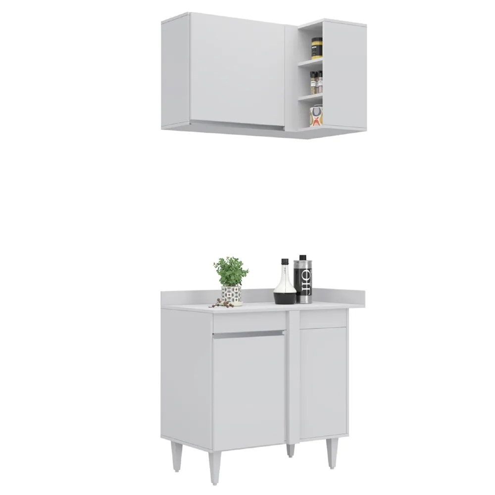 Armário de Cozinha Modulado de Canto Direito 4 Peças CP38 Balcão com Tampo Branco - Lumil