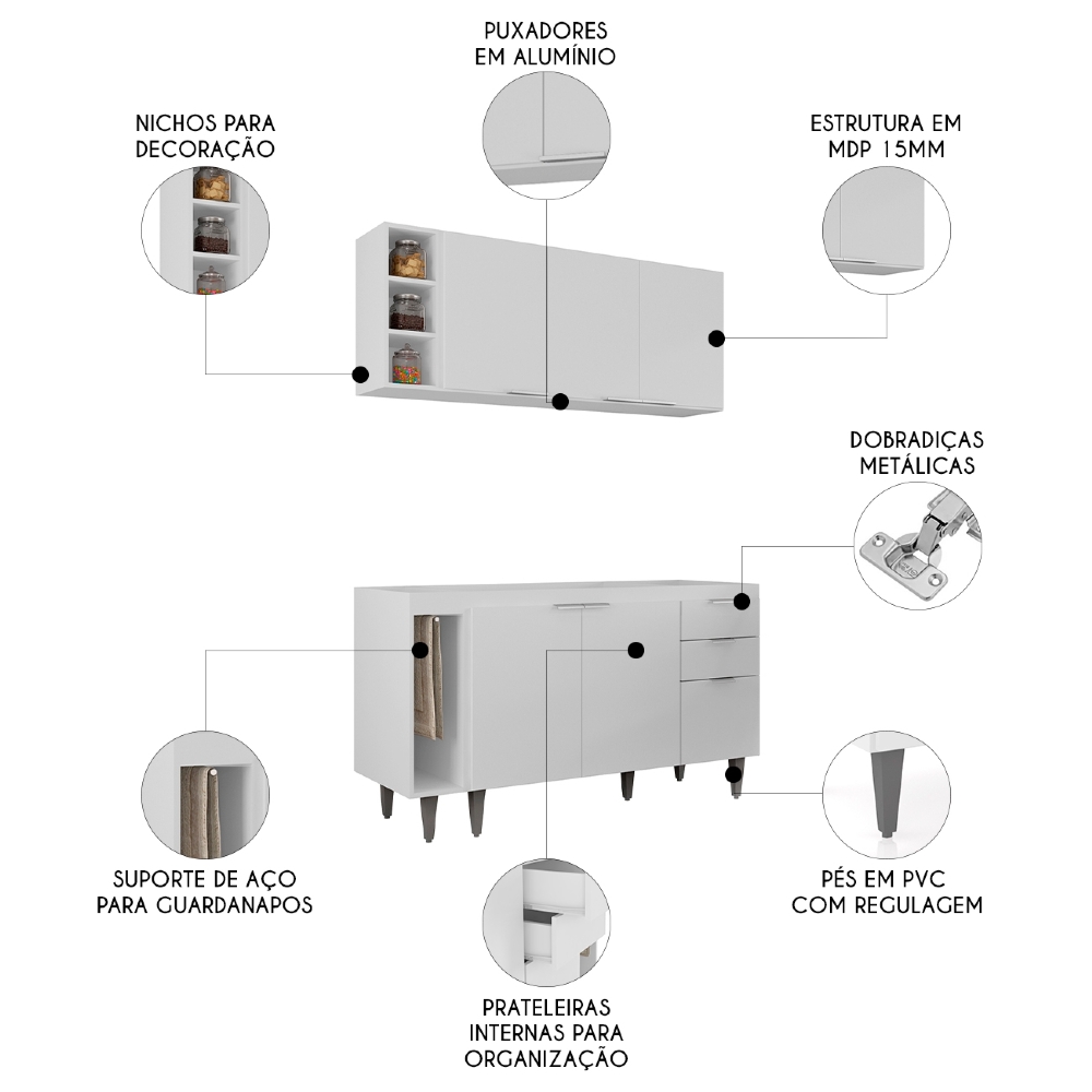 Armário de Cozinha CP08 Para Pia 140cm Pérola Z34 Branco - Mpozenato