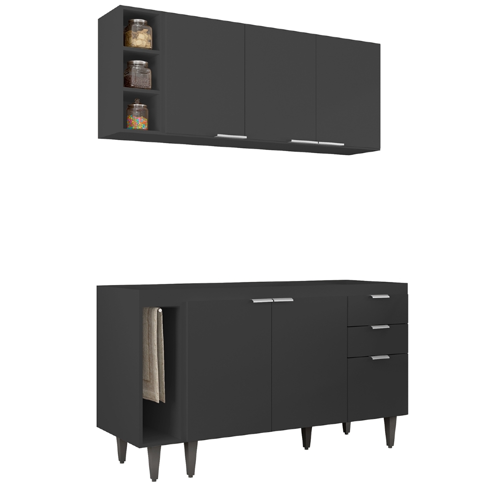 Armário de Cozinha CP08 Para Pia 140cm Pérola Z34 Preto     - Mpozenato