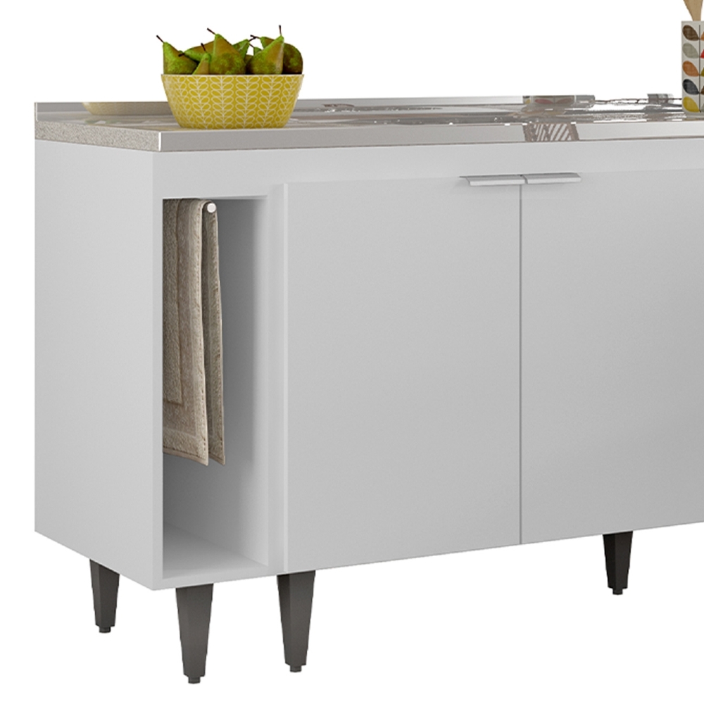Armário de Cozinha CP08 Com Pia 140cm Pérola Z34 Branco - Mpozenato
