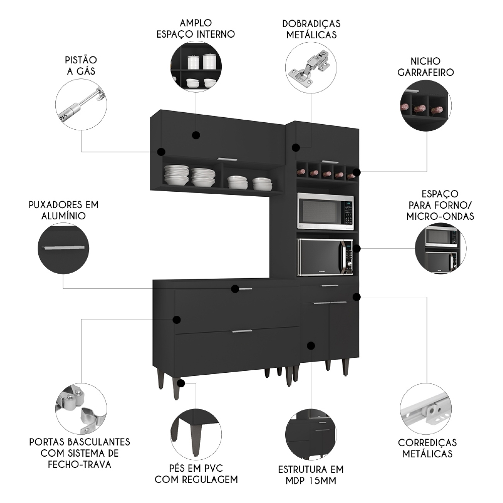 Armário de Cozinha CP02 Para Pia 100cm Pérola Z34 Preto     - Mpozenato