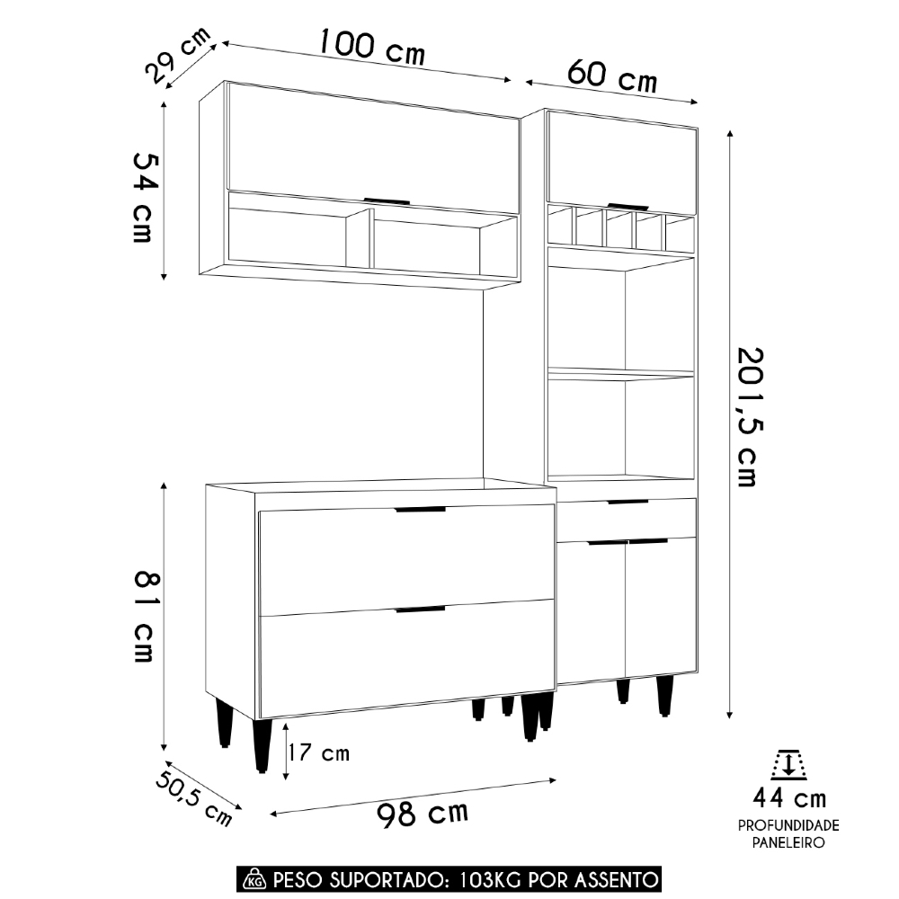 Armário de Cozinha CP02 Para Pia 100cm Pérola Z34 Preto     - Mpozenato